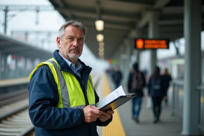 Agent de transport urbain avec uniforme sur plateforme