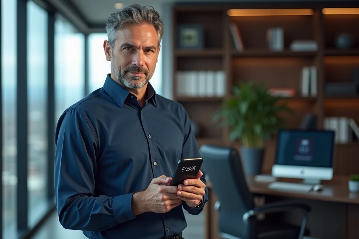 Manager utilisant l'authentification à deux facteurs pour protéger ses données RH sur smartphone