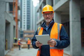 Manager de construction avec tablette sur site