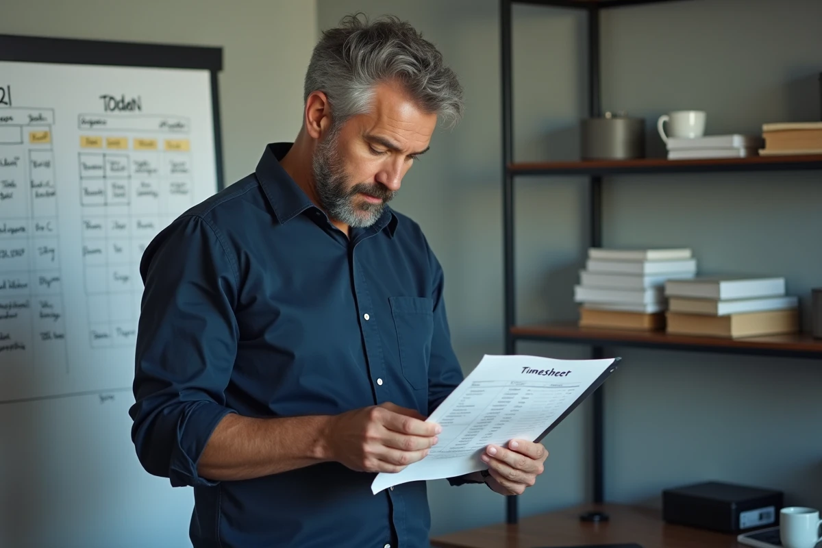 Homme comparant ses horaires de travail sur papier et tablette numérique pour détecter des abus de l'employeur
