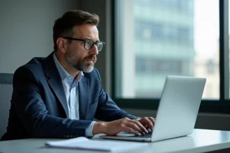 Consultant en costume dans un bureau moderne et lumineux