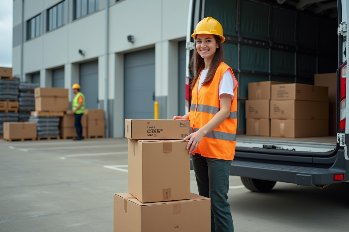 Jeune femme comptant des boîtes d équipements de protection