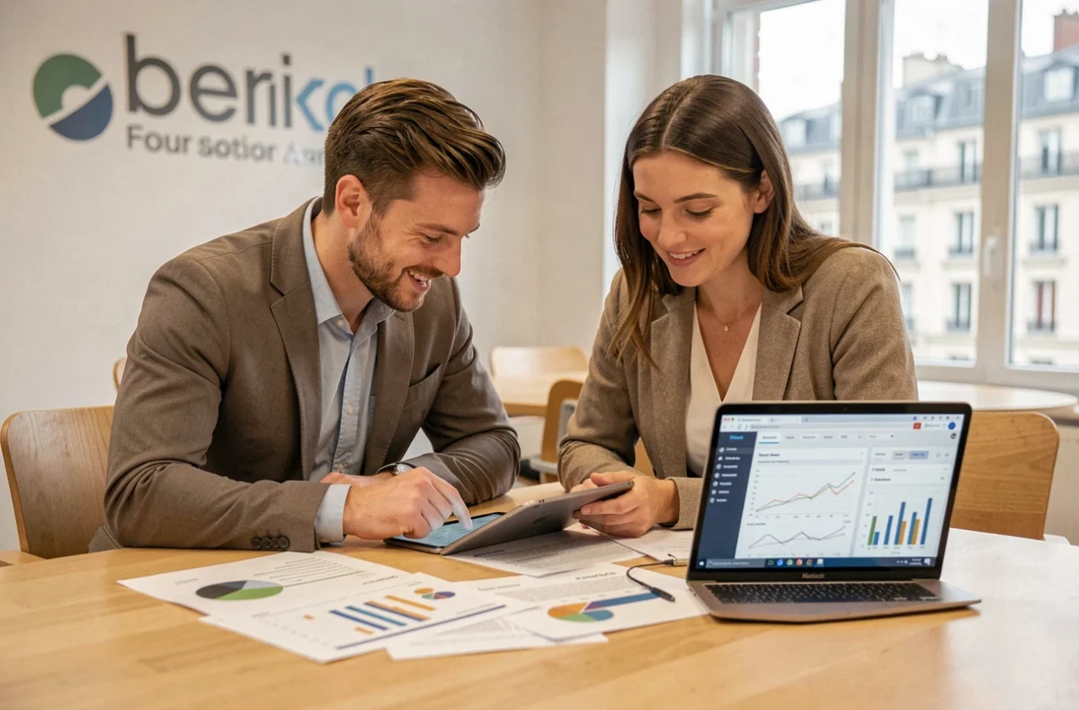 Deux consultants de Coo2boost analysant des données de performance web et marketing digital ensemble