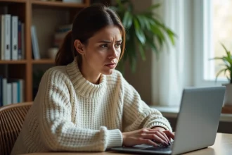 Créatrice de contenu frustrée devant ses revenus en baisse sur ordinateur portable