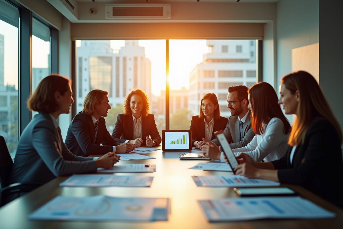 Groupe de professionnels en réunion dans un bureau moderne