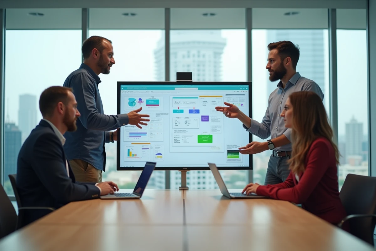 Groupe de trois personnes discutant autour d