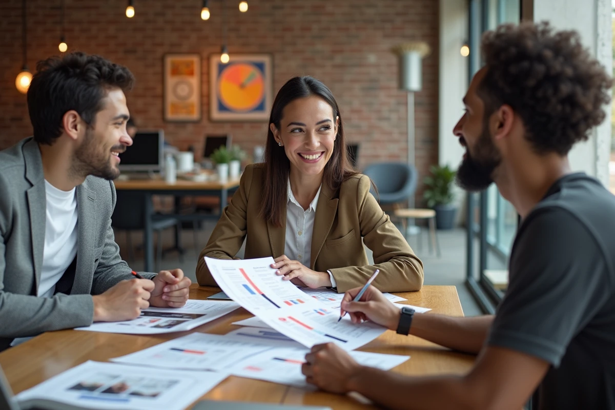 Groupe de professionnels discutant de maquettes web
