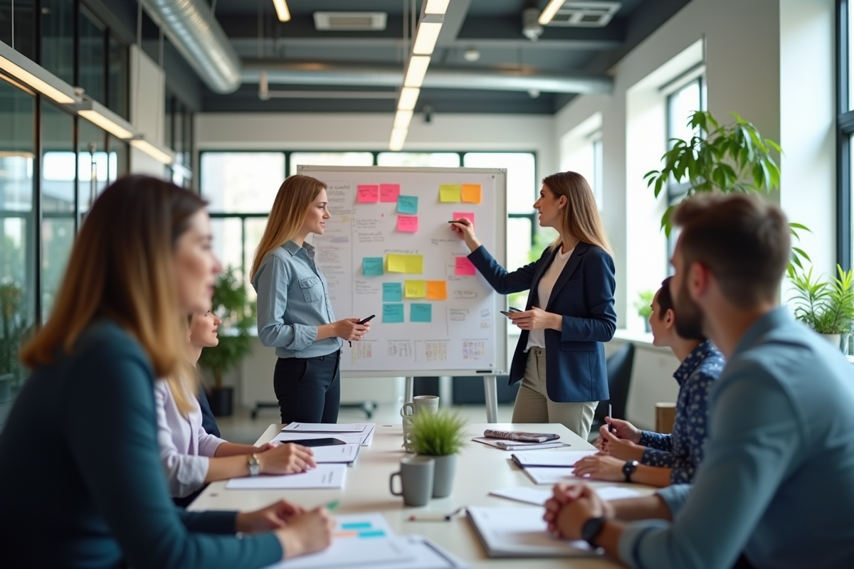 Employes travaillant sur un projet créatif en open space
