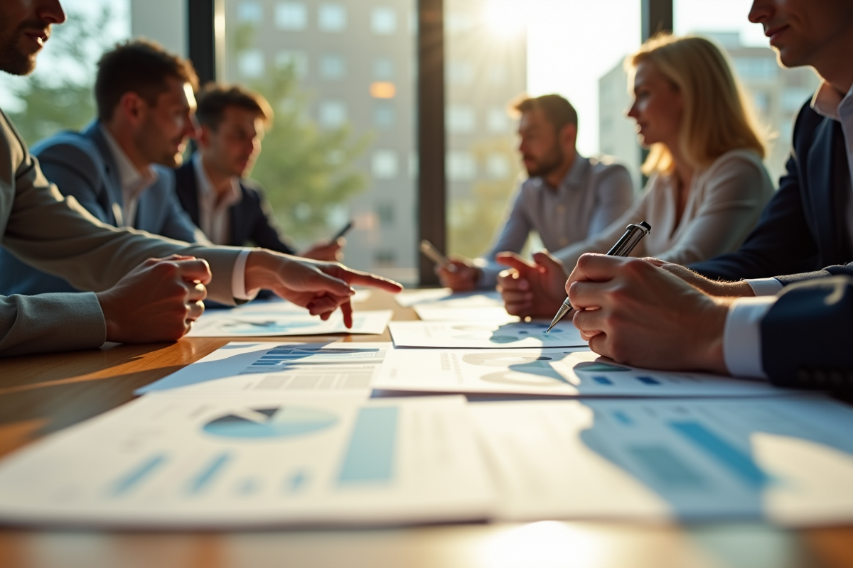 Groupe de professionnels examinant des documents de securite des donnees