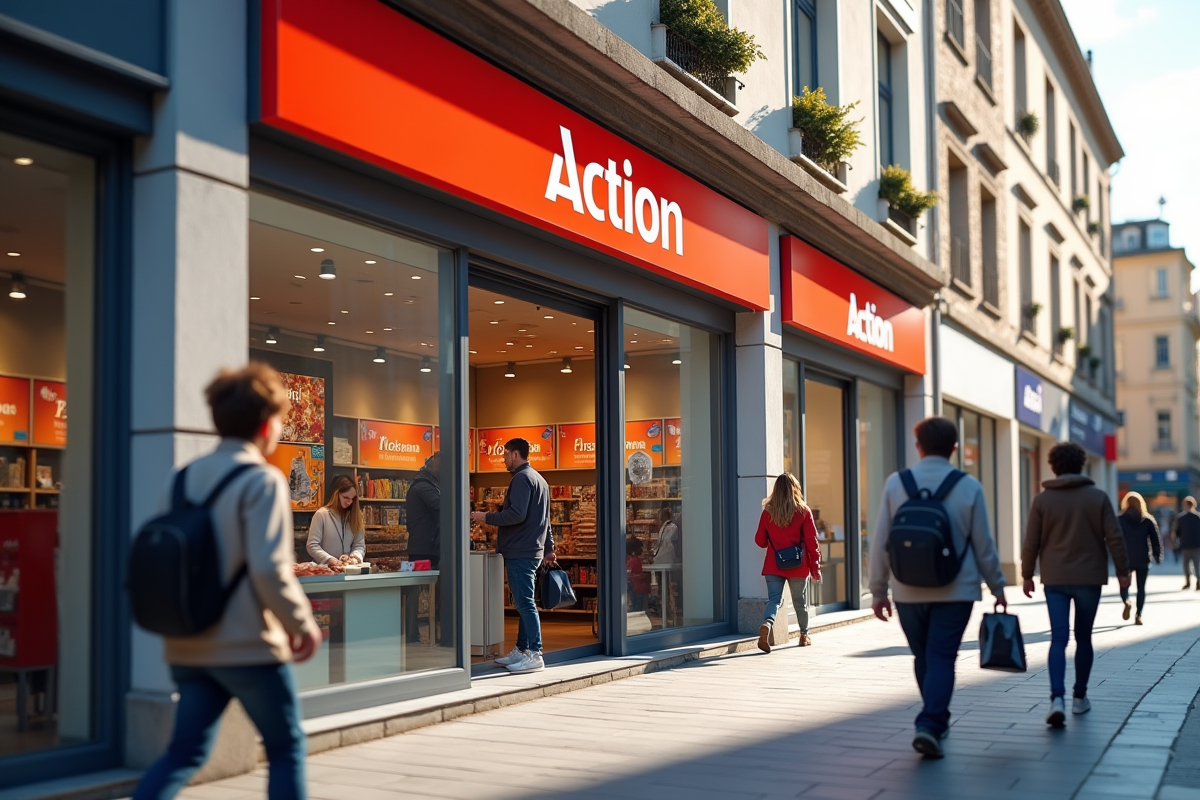 Extérieur d'un magasin Action moderne en France ensoleillée