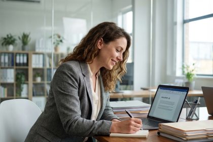 Femme d affaires en r&eacute;union dans un bureau moderne