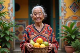 Femme brésilienne âgée en vêtements traditionnels souriant