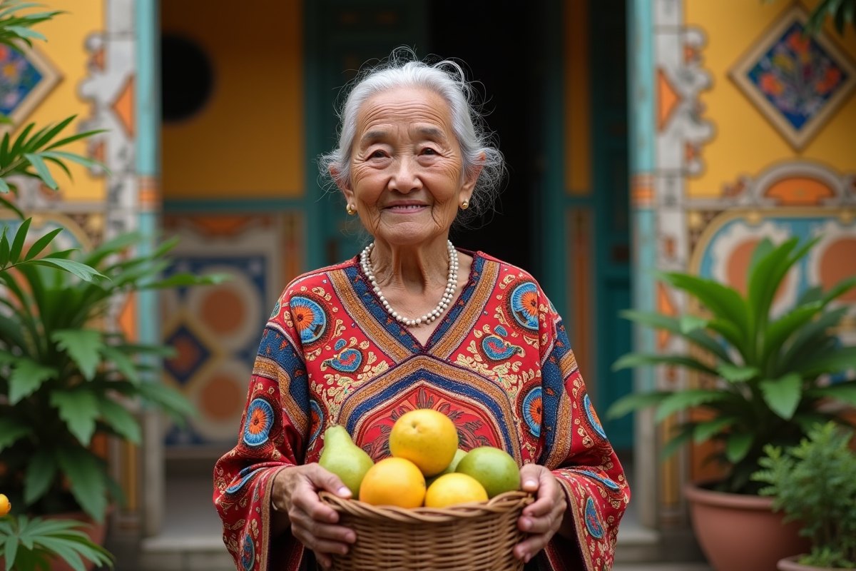 Femme brésilienne âgée en vêtements traditionnels souriant