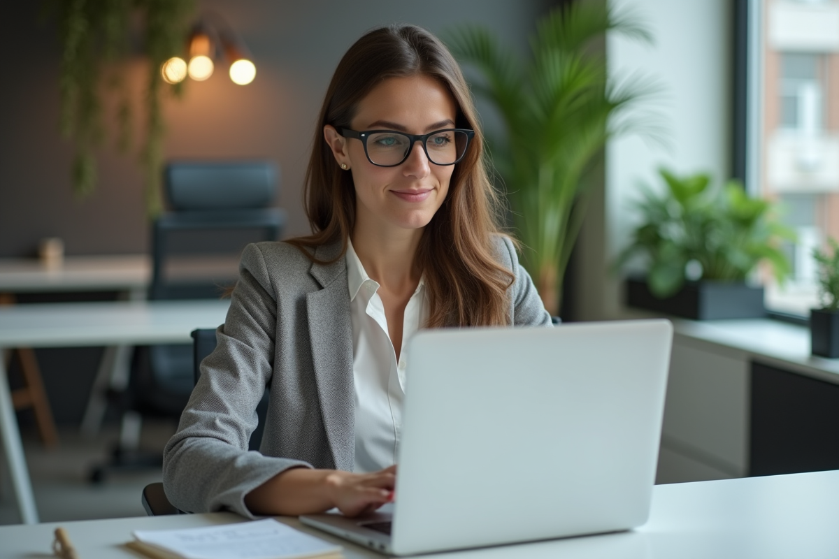 Femme professionnelle en bureau moderne et lumineux