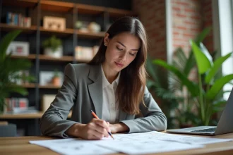 Femme esquissant des maquettes web dans un bureau moderne