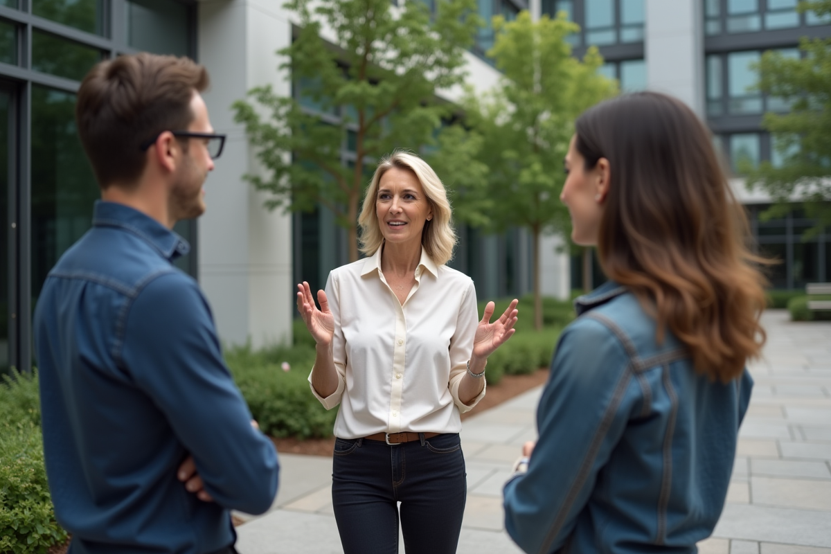 Femme leader en extérieur avec équipe de collègues