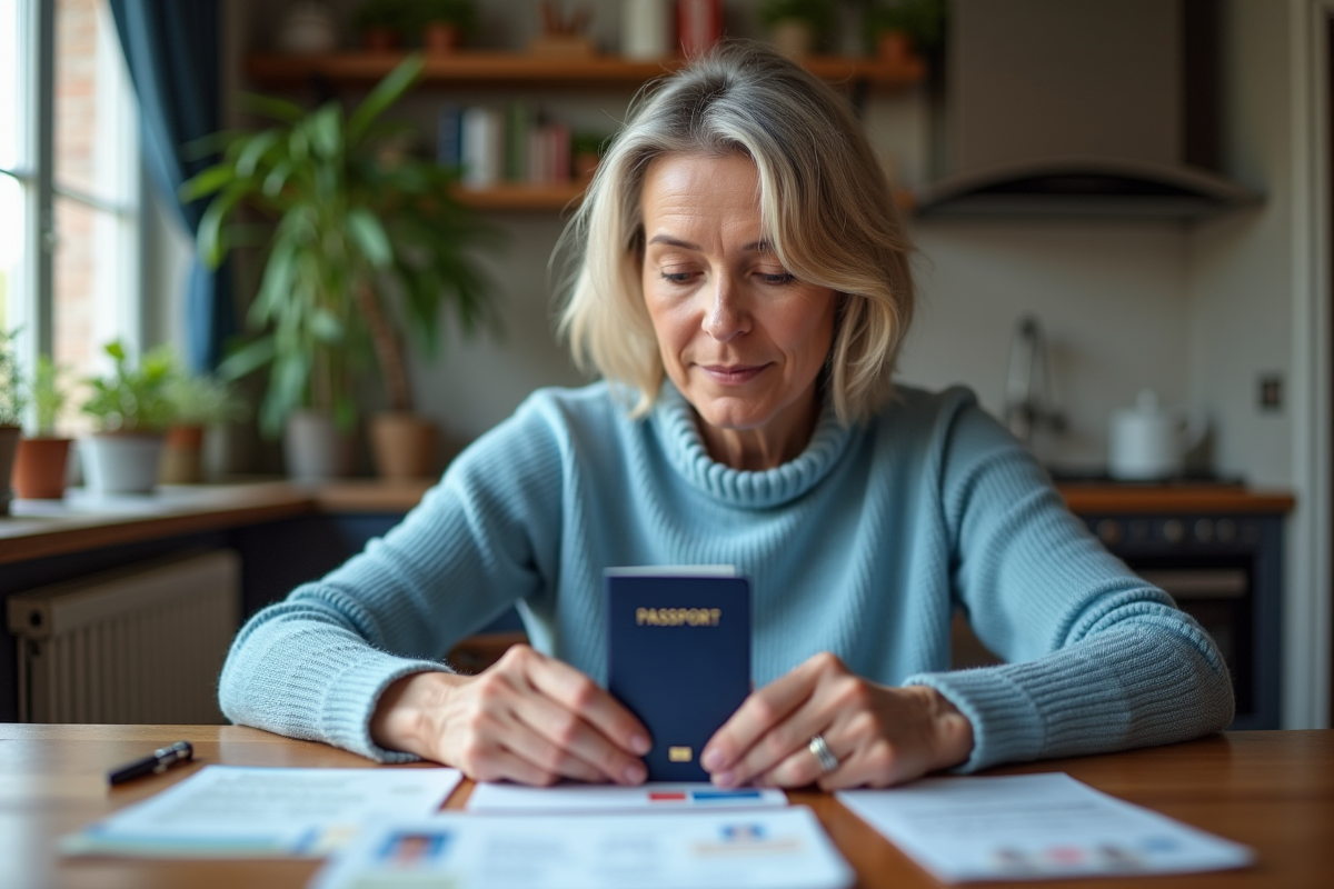 Femme française organise ses documents d'identite sur la table