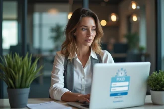 Femme professionnelle regardant son écran PIXID au bureau