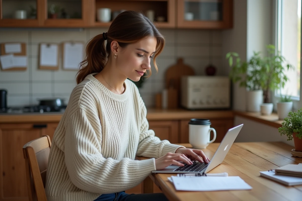 Femme utilisant une tablette à la maison pour HR