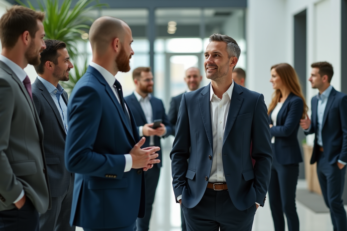Groupe d'employes divers dans un bureau lumineux