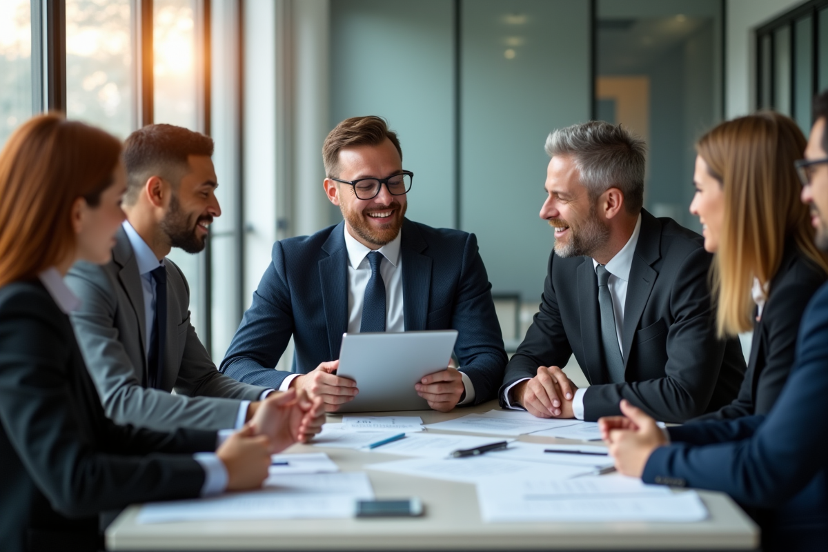 Groupe de professionnels en réunion dans un bureau moderne