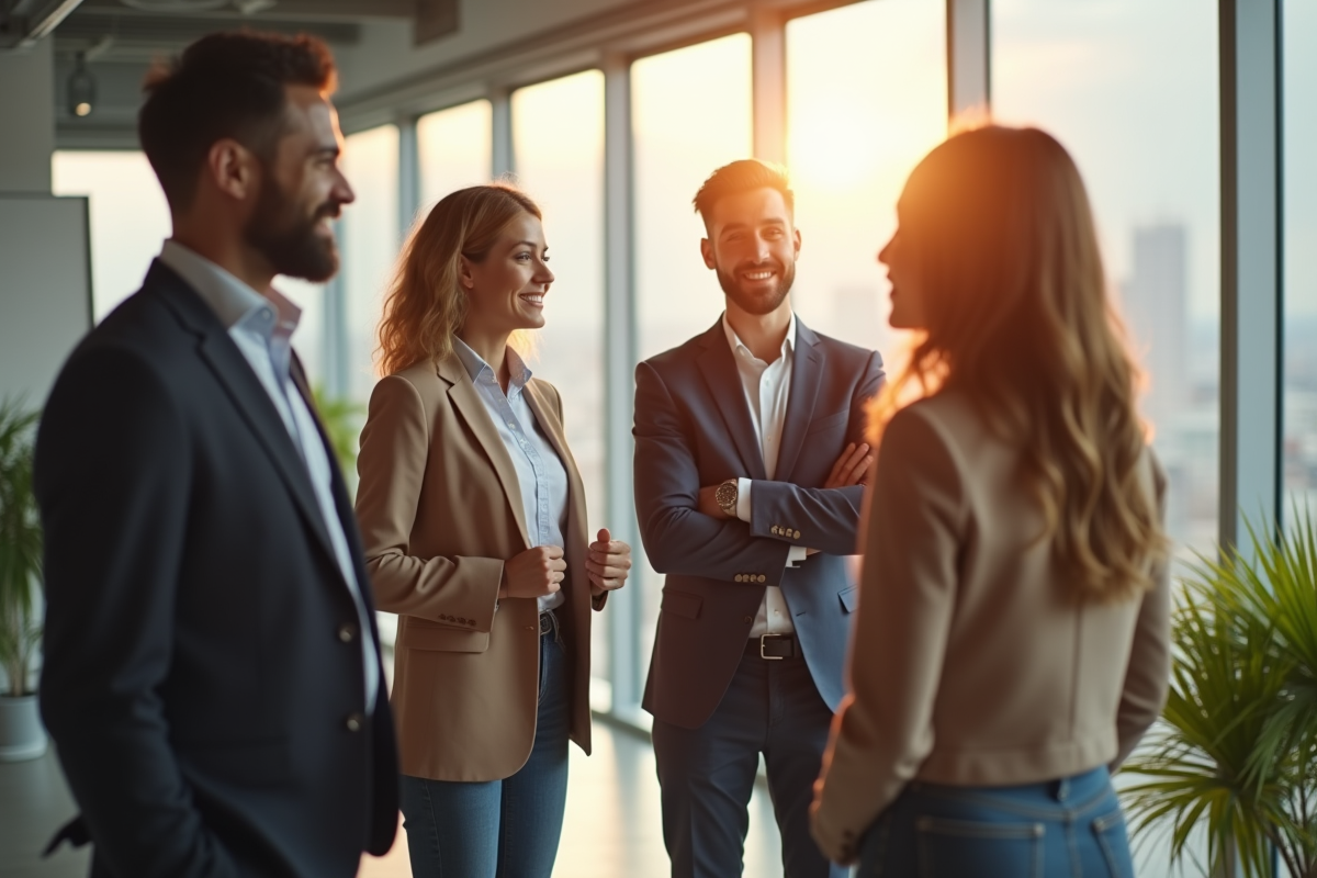 Groupe de professionnels dans un bureau lumineux et moderne