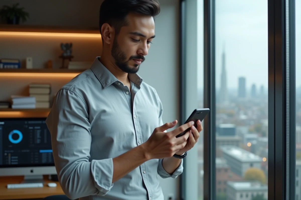 Homme accédant à ses documents RH sécurisés via une application de coffre-fort numérique sur smartphone