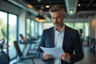 Homme d'affaires en costume dans un bureau de fitness