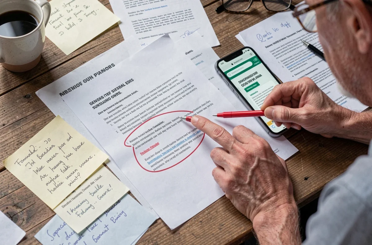 Vue aérienne de documents annotés et d'indices révélateurs d'une arnaque financière type ZOZIMALLETOM LTD
