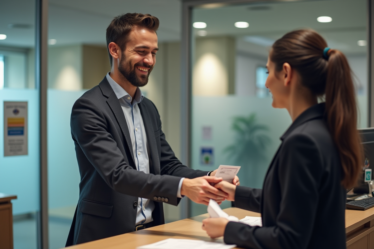 Jeune homme remet un document d