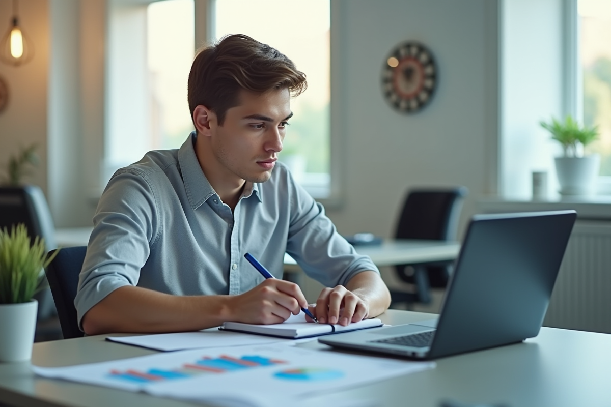 Jeune professionnel étudiant des données sur un ordinateur