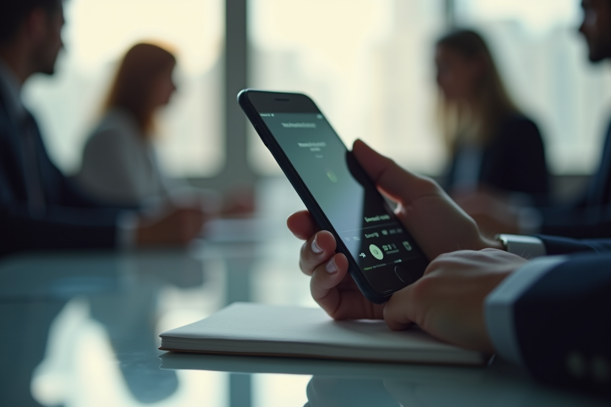 Main tenant un smartphone avec application d