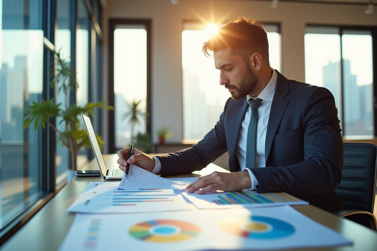Professionnel en entreprise analysant des graphiques financiers