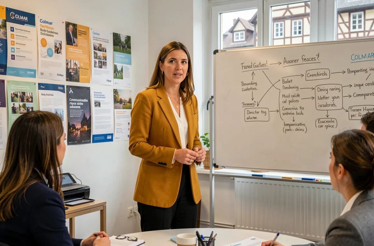 Directrice de communication de l'agence Prospectiv à Colmar animant une session de stratégie globale
