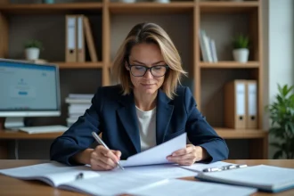 Responsable d'association consultant des documents officiels liés aux obligations du répertoire Sirene