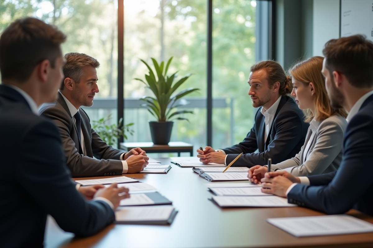 Réunion de travail dans un bureau moderne avec des professionnels