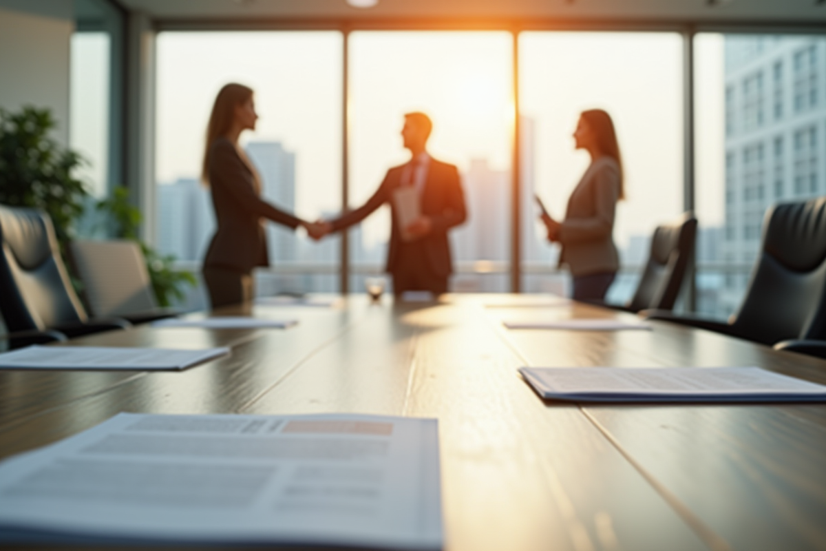 Réunion professionnelle avec accord de sponsoring en office lumineux