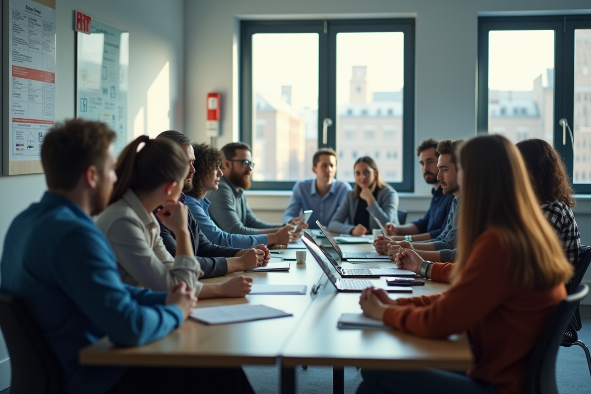 Groupe de salariés en formation sécurité au bureau
