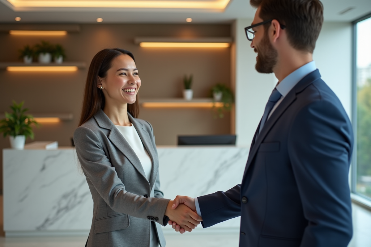 Femme d affaires serrant la main d un nouveau employe