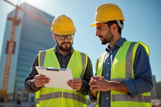Ouvrier et manager discutant d un incident de securite sur site