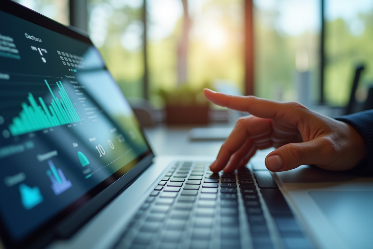 Main utilisant un appareil tactile pour comparer des fonctionnalités CRM